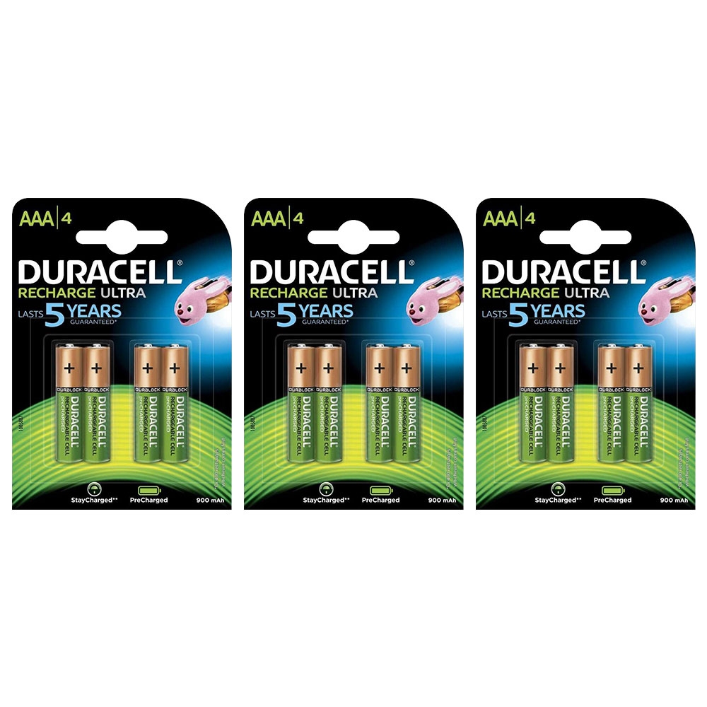Duracell AAA HR03 Duralock Pre and Stay Charged Rechargeable NiMH Batteries 900mAh - 12 Pack