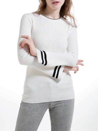 White Simple Wool Blend Knitted Sweater