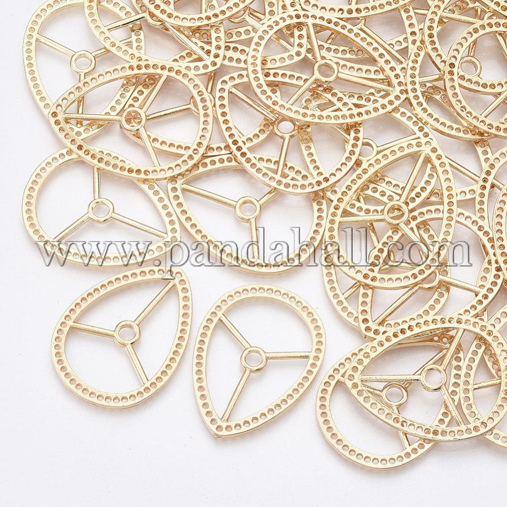 Alloy Chandelier Components Links, For Thread Woven Pendant Making, Lead Free & Nickel Free, Teardrop, Golden, 36.5x27x1.5mm, Hole: 1mm & 3.5mm