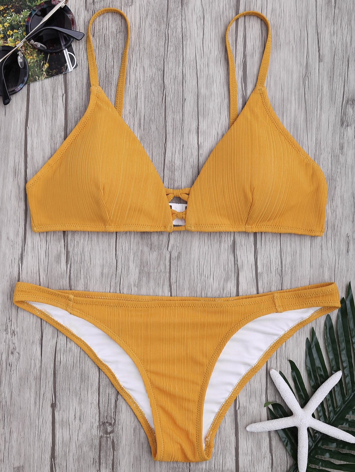 Criss Cross Cami Strap Texture Bikini Set