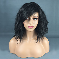 Synthetic Wig Curly Wavy Avril Side Part Wig Long Natural Black Synthetic Hair 14inch Women's Classic Synthetic Natural Hairline Black