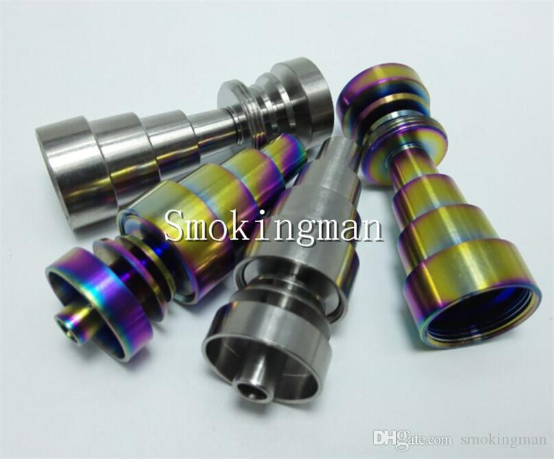 2017 Rainbow Domeless Titanium Nail 6 IN 1 Titanium Nails 10mm 14mm 18mm Female and Male Joint vs Ceramic Quartz Coil Adjustable Carb Cap