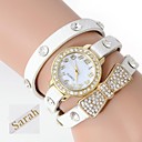 de tres capas de envoltura de pu analógico pulsera de cuero de las mujeres personalizadas del regalo reloj con diamantes de imitación grabado