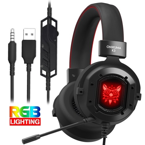 ONIKUMA K3 3.5mm Gaming Headset Estéreo Over Ear Auriculares RGB Luces LED Micrófono con cancelación de ruido Control de volumen para PS4 Nueva computadora portátil con Xbox One