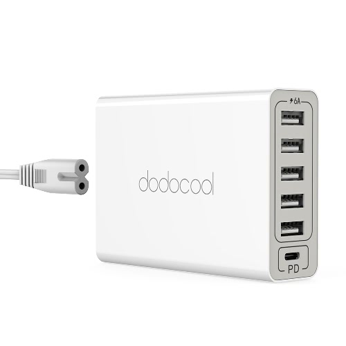 dodocool 6-port 60W USB Power Adapter with USB-C Power Delivery and 5 Universal USB-A Ports 4.92ft/1.5m Detachable Power Cord US Plug White