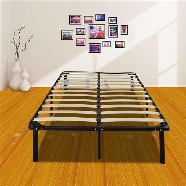 wholesale design Bedroom Furniture 79*75*14 Wooden Slat and Metal Stand queen Size Iron Bed Black