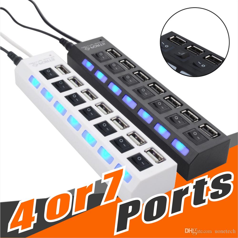 Hight Quality 4 or 7 Port USB Extension Splitter Hi-speed USB2.0 480Mbps USB Hub Ports Compatible with USB 1.1/1.0 For Laptop PC No Package