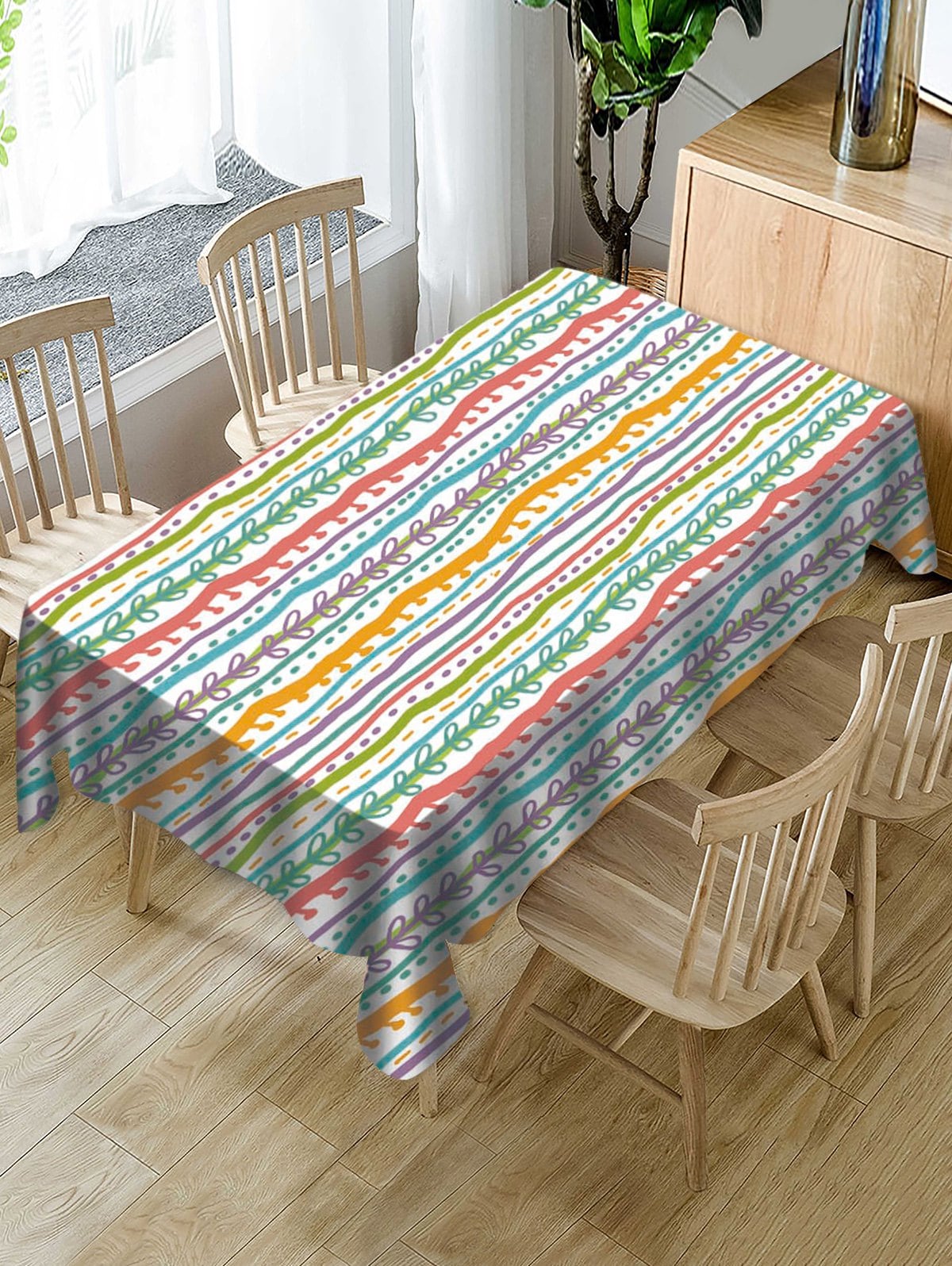 Striped Print Decorative Waterproof Table Cloth
