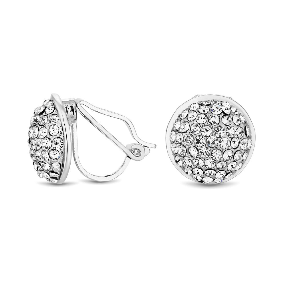 Silver Plated Half Ball Pave Stud Earrings