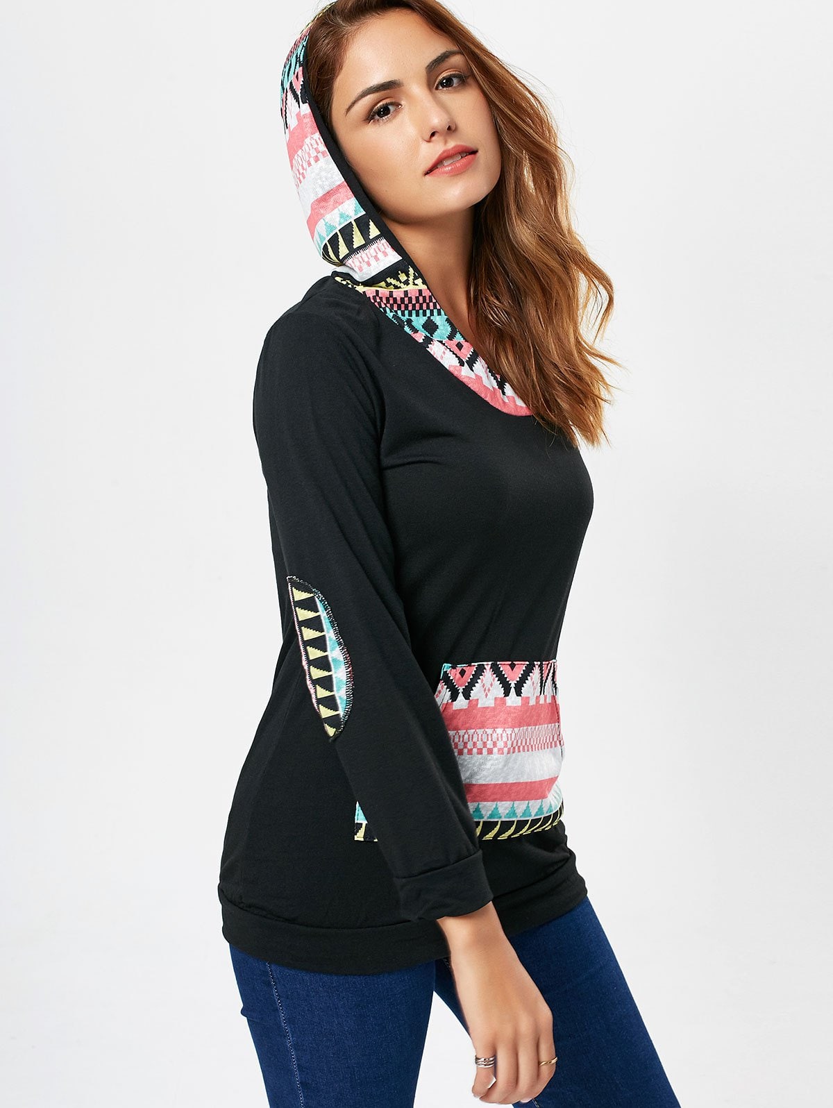 Ethnic Style Printed Hooded Long Sleeve T-Shirt For Women