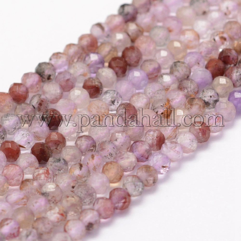 Natural Super Seven Strawberry Quartz Beads Strands, Faceted, Round, 3mm, Hole: 0.5~0.6mm; about 144~145pcs/strand, 15.3~15.7