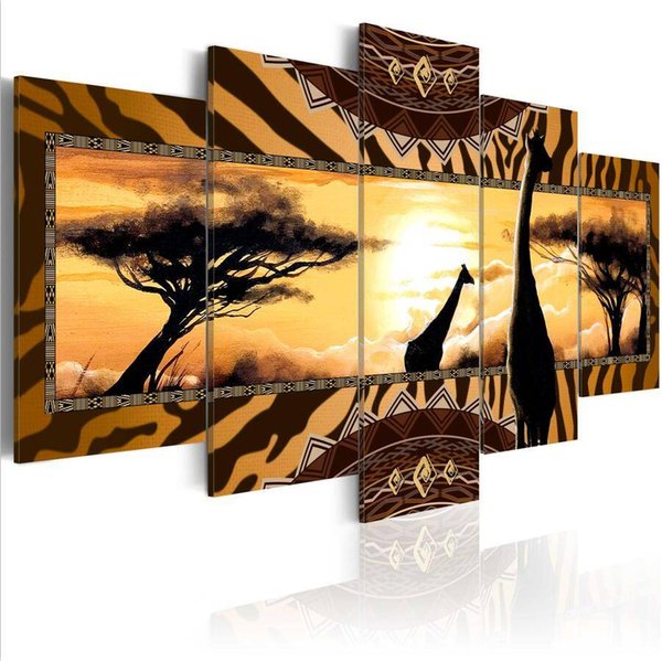 5pcs/set Abstraction African GiraffeOil Painting (No Frame) HDt Print Poster Abstract Wall Art Pictures For Home Decor