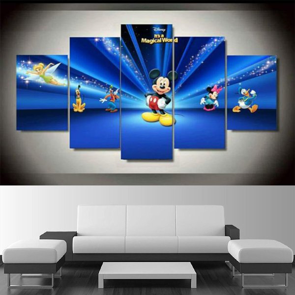 5 Piece Azure Cartoon Print Modern Canvas Painting Decoration Home Wall Pictures for Kitchen No Frame