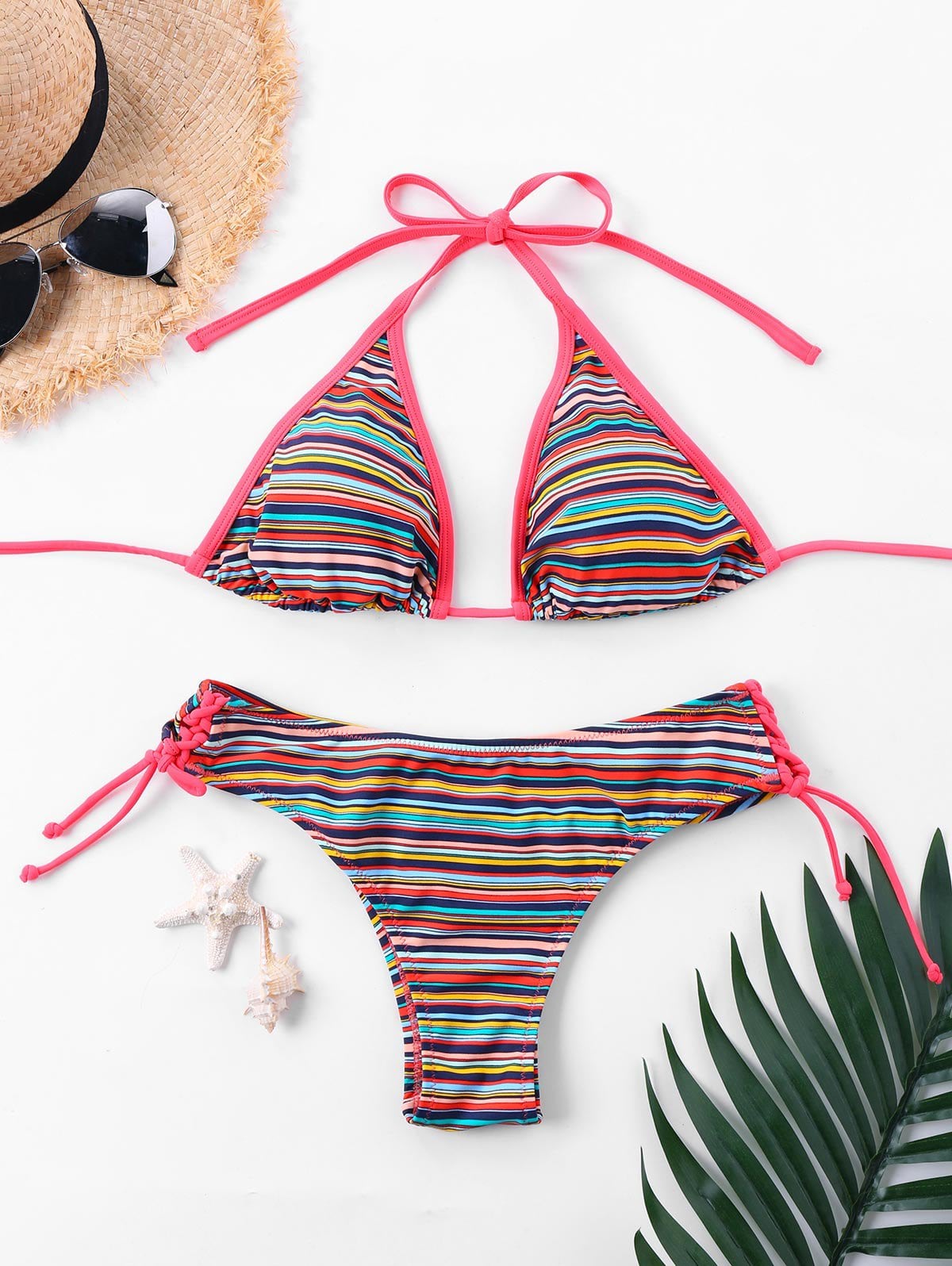 String Striped Halter Bikini Set