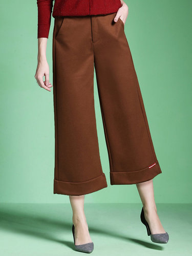 Knitted Casual Solid Wide Leg Pants