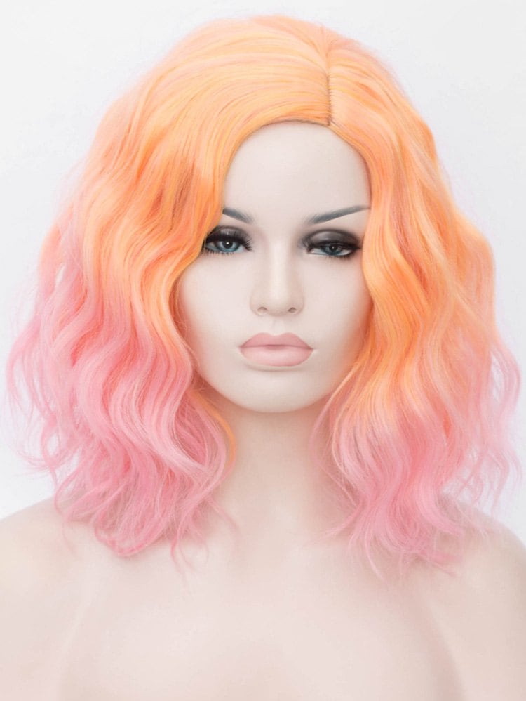 Medium Ombre Colorful Natural Wavy Cosplay Synthetic Wig