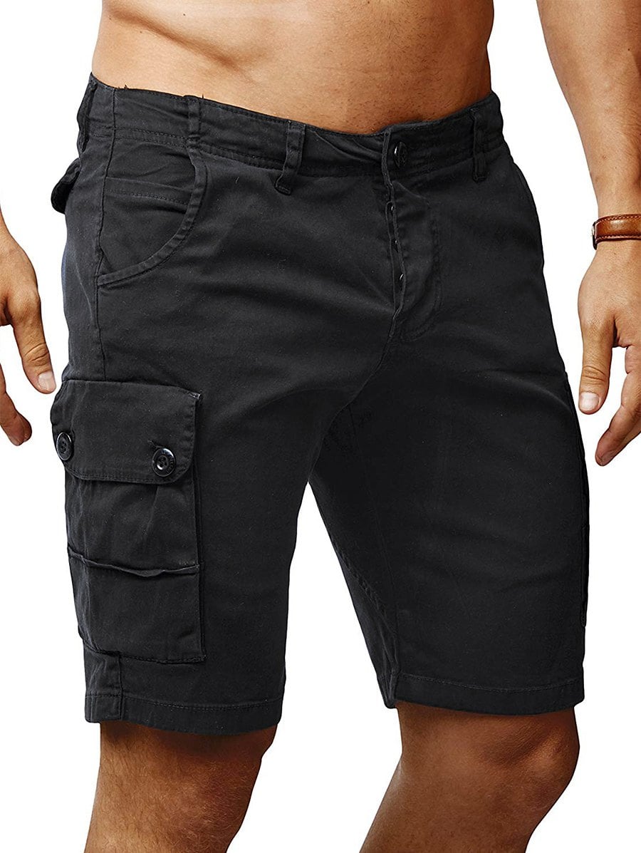 Solid Color Flat Front Cargo Shorts