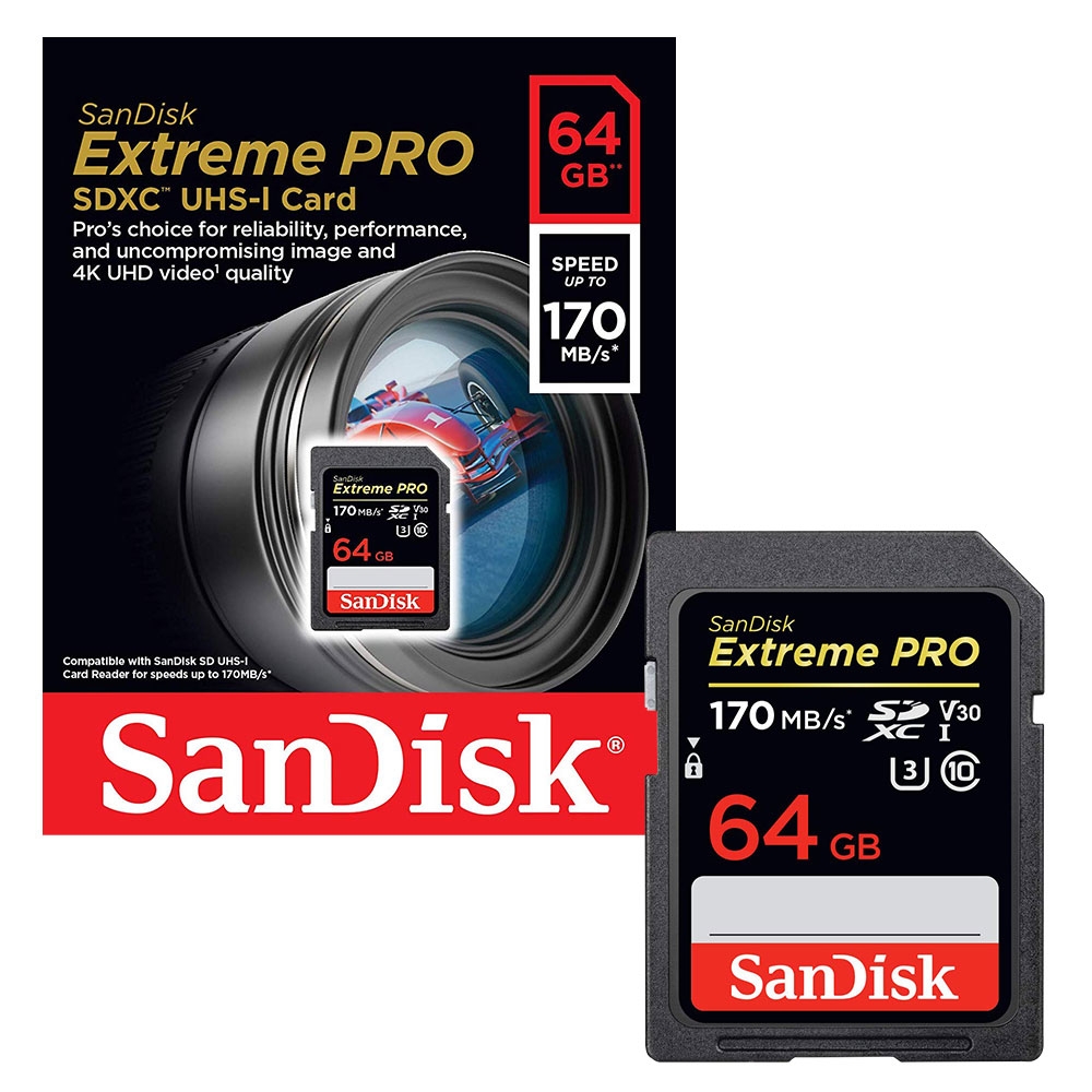 Sandisk Extreme Pro SD SDXC Memory Card UHS-1 U3 Class 10 V30 170MB/s - 64GB