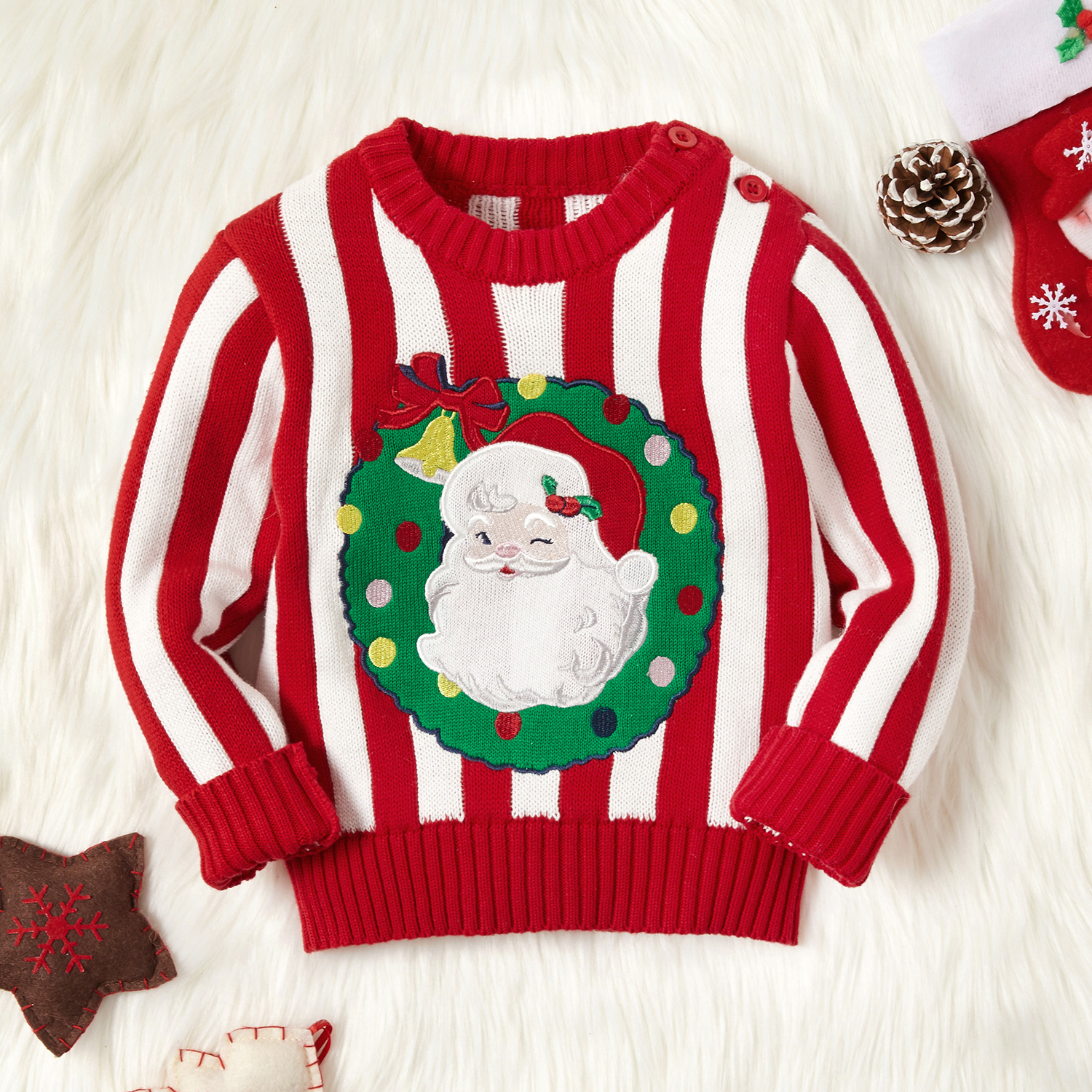 Baby / Toddler Christmas Santa Embroidery Striped Knitwear