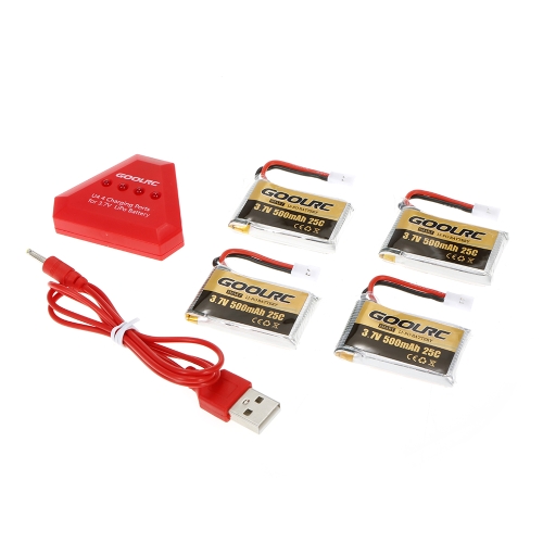 4pcs GoolRC 500mAh 3.7V 25C LiPo Battery with 4 in 1 USB Charger for Syma X5 X5SW X5C X5C-1 RC Quadcopter