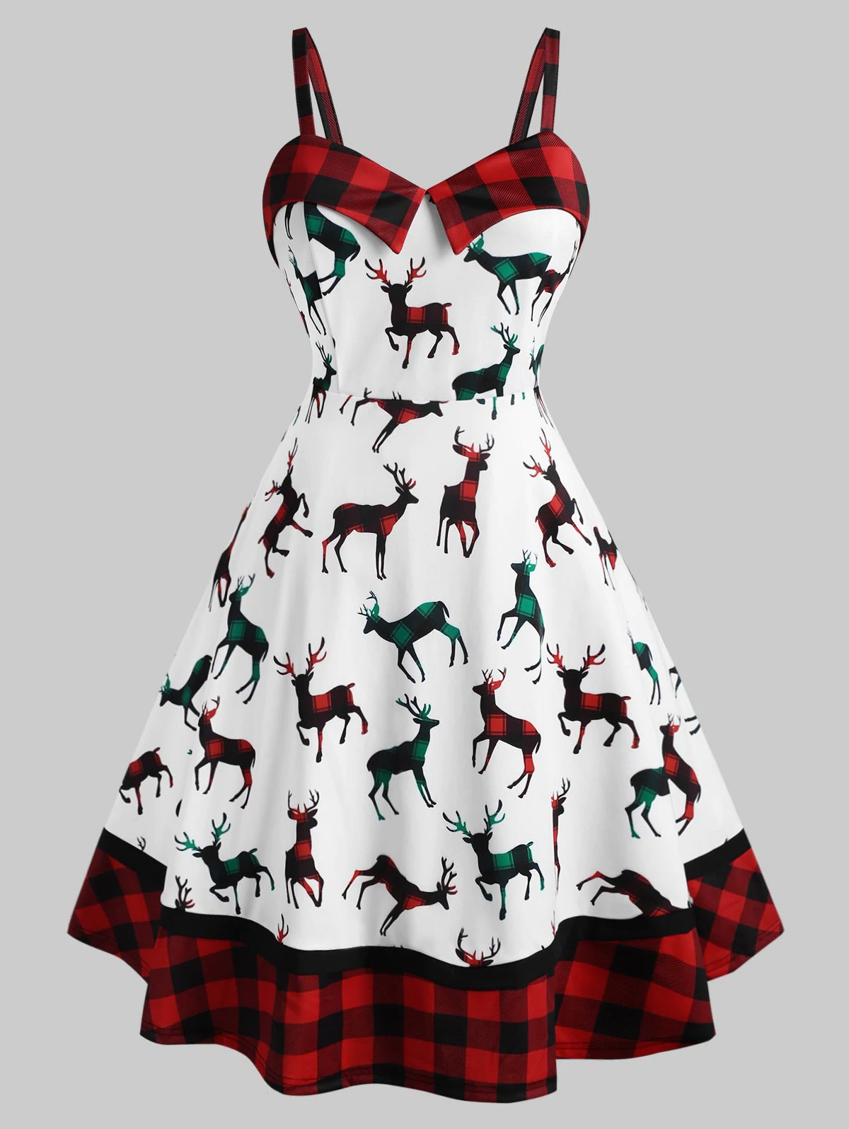 Plus Size Plaid Elk Print Christmas Dress