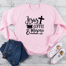 Jesus Coffee Sweatshirt Women Print Pullovers Korean Womens Hoodies Pullover Oversized Hoodie Pink Clothing Casual