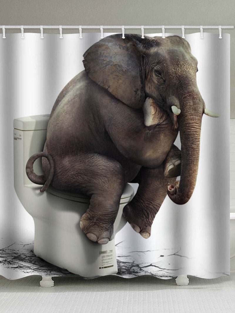 Elephant Toilet Waterproof Shower Curtain