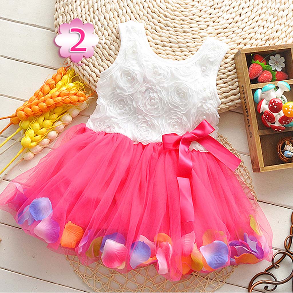 Pretty Pearl Petal Decor Bow Knot Tulle Sleeveless Dress for Baby