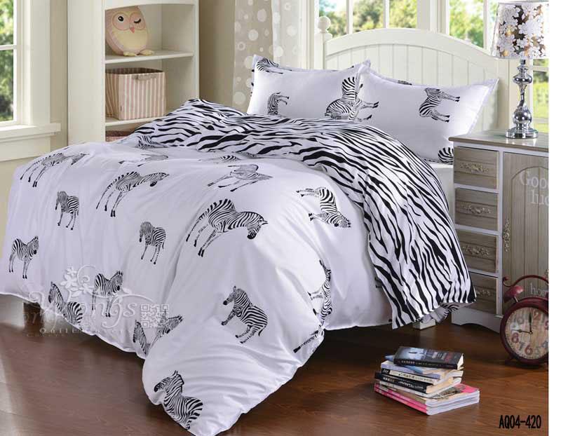 Wholesale- 3d black and white zebra bedding set queen double single size duvet cover flat sheet pillow case 3pcs bed linen set