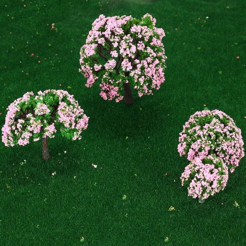 4 paisaje de jardín de diseño de tren de piezas plástico modelo árboles árboles de flores blancas y rosadas Diorama miniatura rosa