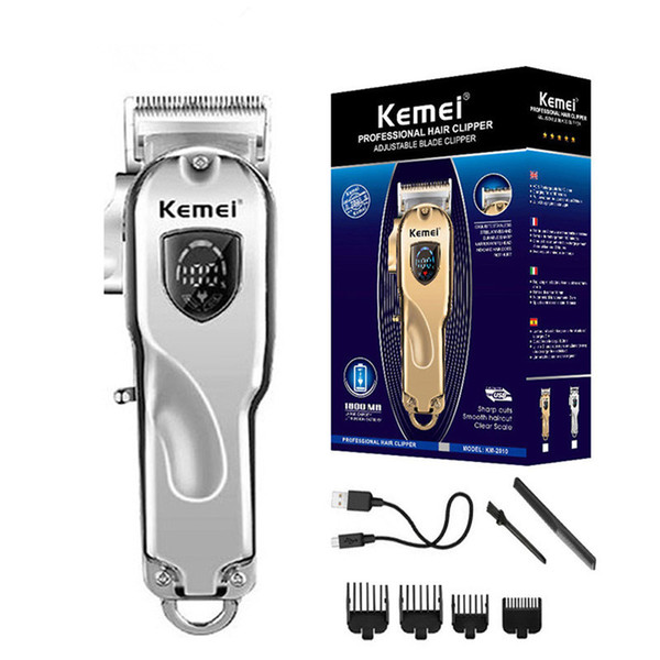 Hotsale KeMei KM-2010 Professional Hair Trimmer Cordless Hair Cutter Barber Hair Clipper 4 Lever Blade Adjustment LCD Display Beard Trimmer