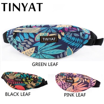 TINYAT Unisex Print Leaf Waist pack Bag Men Women Canvas Bag Belt Fashion Casual Belt Pouch Female Travel Banana bags Men Fanny
