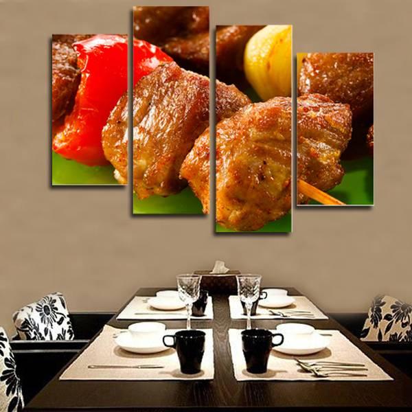 4pcs/set unframed delicious american barbecue hd food print on canvas wall art picture for home and living room decor