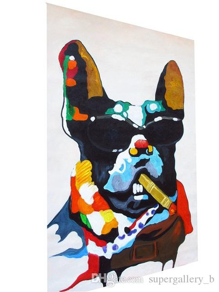 Funny Dog With cigar sunglasses Handpainted & HD Print Abstract Animal Art oil painting Wall Art Home Decor High Quality Thick Canvas a142