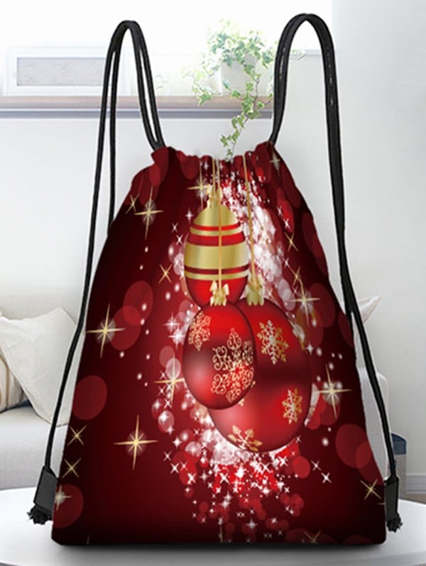 Ball Print Drawstring Christmas Gift Bag