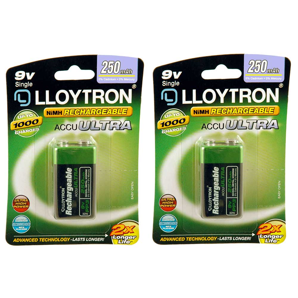 Lloytron ACCU ULTRA 9V PP3 Ni-Mh Rechargeable Battery 250mAh - Extra Value 2 Pack