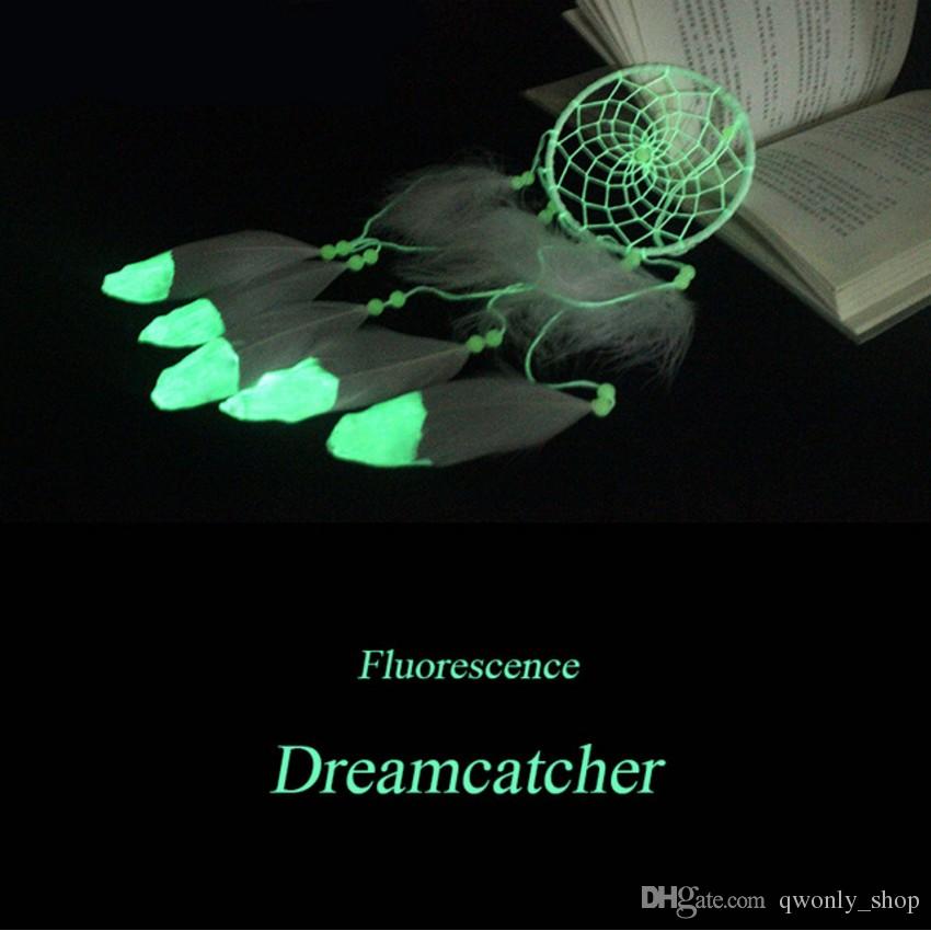 India Fluorescence Dreamcatcher Noctilucous Wind Chimes Pendant Feather Dream Catcher Wall Hanging Decoration Luminous Fashion Gift