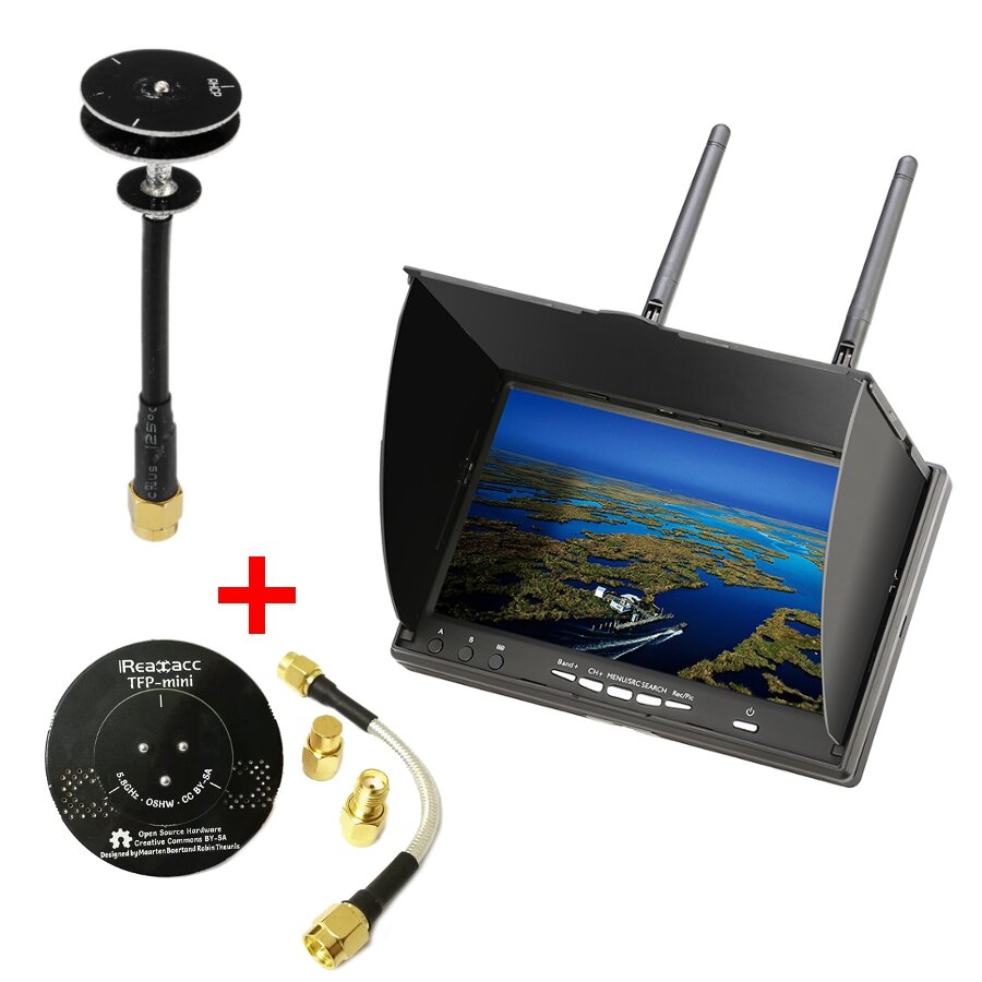 Eachine LCD5802D 5802 800*480 7 Inch 5.8G 40CH FPV Diversity Monitor with DVR Build-in Battery + Realacc 5dBi8dBi Pogo