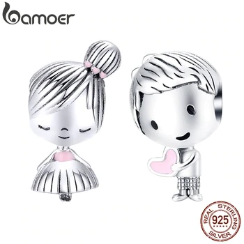 bamoer Boy and Girl Charm for Original Silver 925 Bracelet Genuine 925 Sterling Silver Metal Beads Valentine Gifts SCC1334