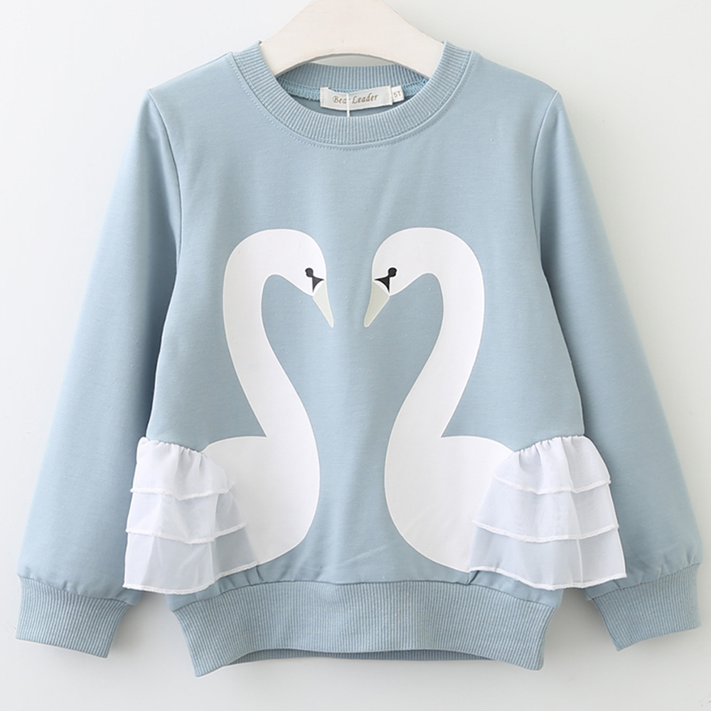 Toddler Girl's Swan Print Ruffled Long-sleeve Pullover