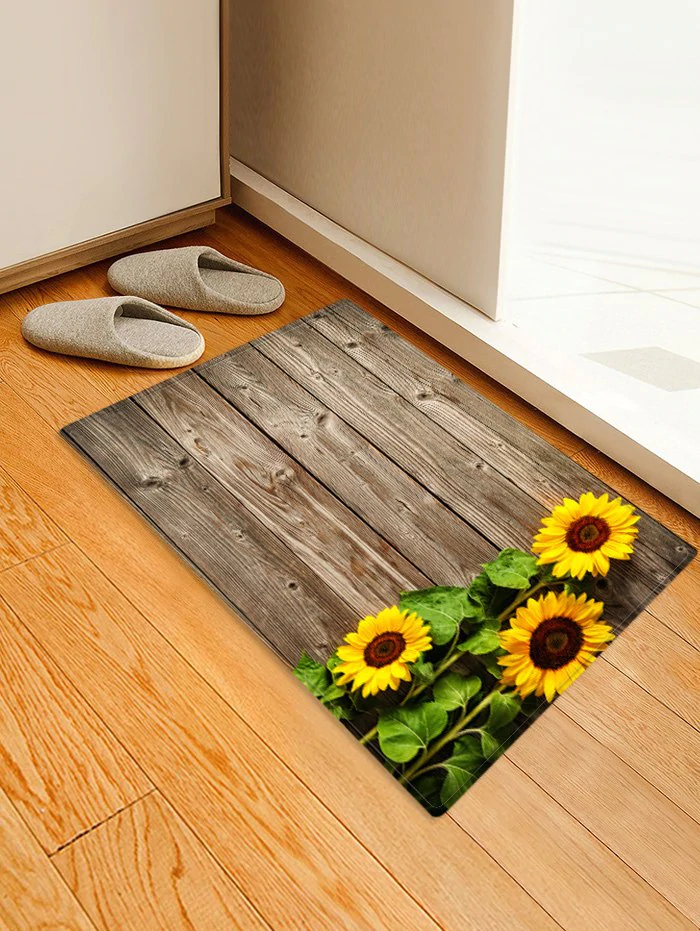 Sunflowers Wood Board Print Floor Mat