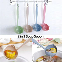 2PCS 2 in 1 Soup Spoon tablespoon Long Handle Creative Porridge Filter Dinnerware Cooking Tools filter tableware