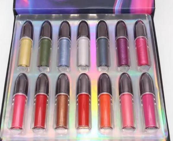 14colors makeup lipstick kit grand illusion liquid lipcolour shine shimmer lip gloss 1set=14pcs for