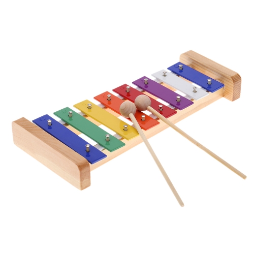 Wood Pine Xylophone 8-Note 3mm Colorful Aluminum Plate C Key Percussion Toddle Kid Musical Toy