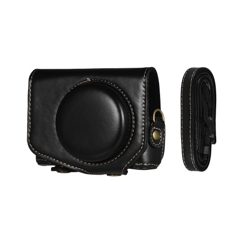 Leather Camera Case Bag with Strap for Canon Powershot G7 X Mark II G7X II Camera Black
