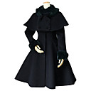 Princess Sweet Lolita Winter Cape Coat Women's Girls' Lace Cotton Japanese Cosplay Costumes Plus Size Customized Black Ball Gown Solid Colored Long Sleeve Medium Length