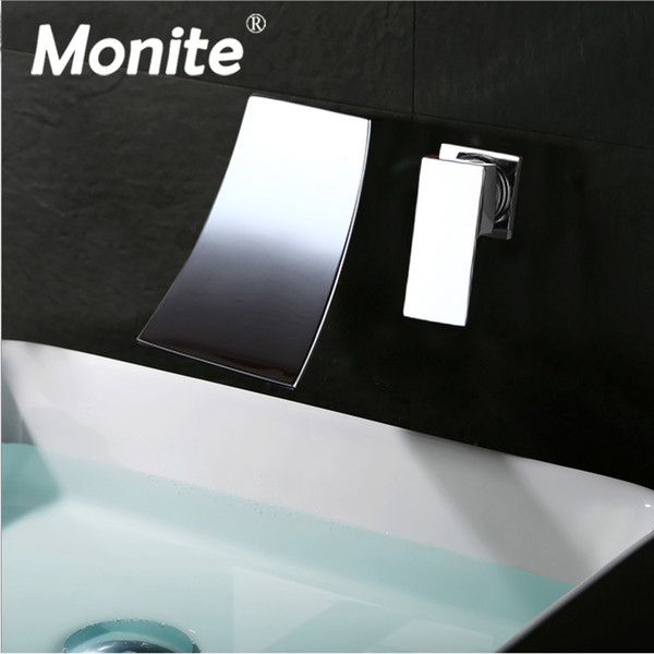 monite black painting wall mounted waterfall spout chrome solid brass bathroom basin sink faucet single handle mixer tap