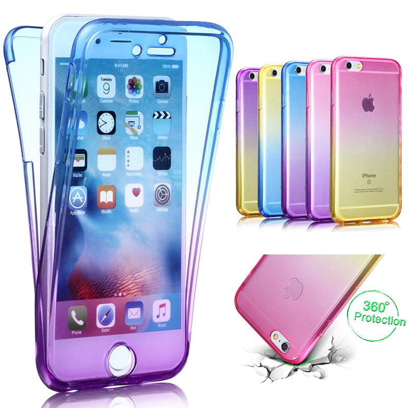 360 Degree Full Body Protective Flexible TPU Phone Case for iPhone 5S 5 SE 6 6S 7 Plus Gradient Color Clear Front Back Cover