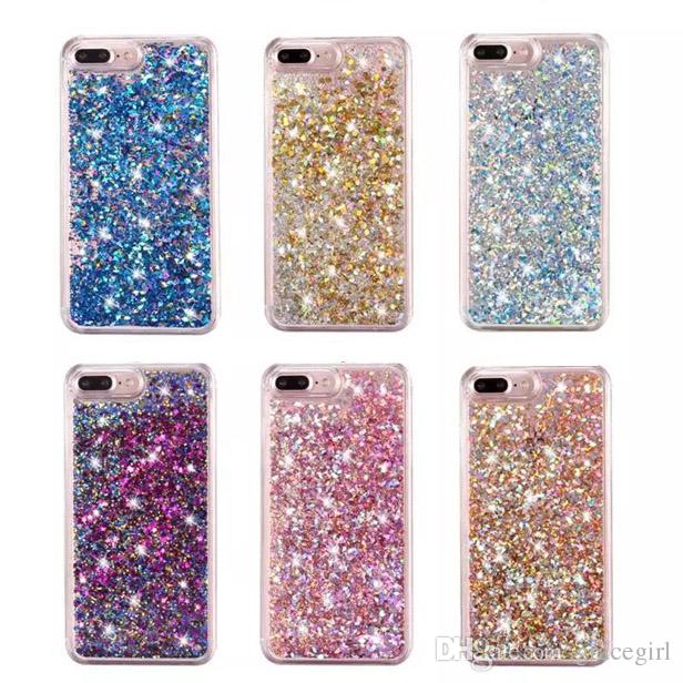 Quicksand Liquid Diamond Hard Plastic PC Case For Iphone X XS 8 7 I7 Iphone7 6 Plus 6S Bling Glitter Gold Foil Star Phone Skin Cover 100pcs