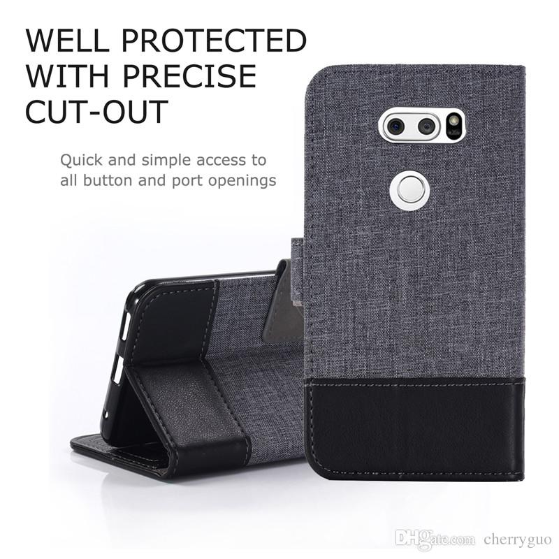 Soft TPU Phone Case+PU Leather Canvas Wallet Stand Case Phone Cover for LG V30 /V20/G6
